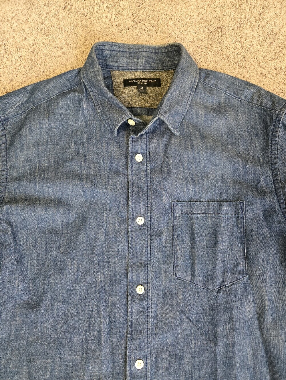 Banana Republic Men's Blue Denim Chambray Button-Down Shirt Slim Fit Size Medium